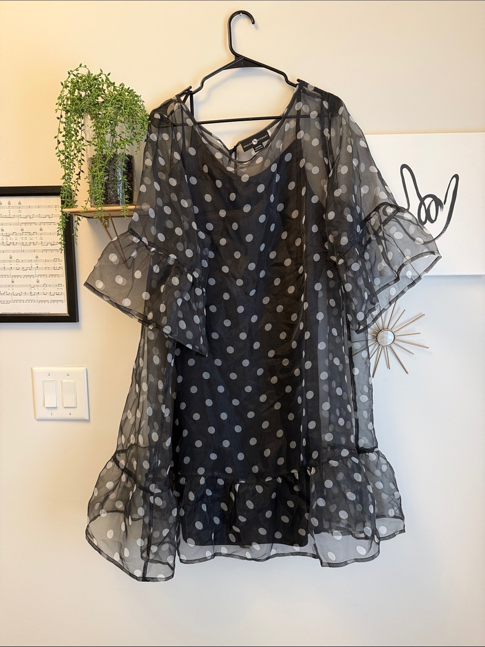 Ashley Stewart Black & White Polka Dot Ruffle Midi Dress